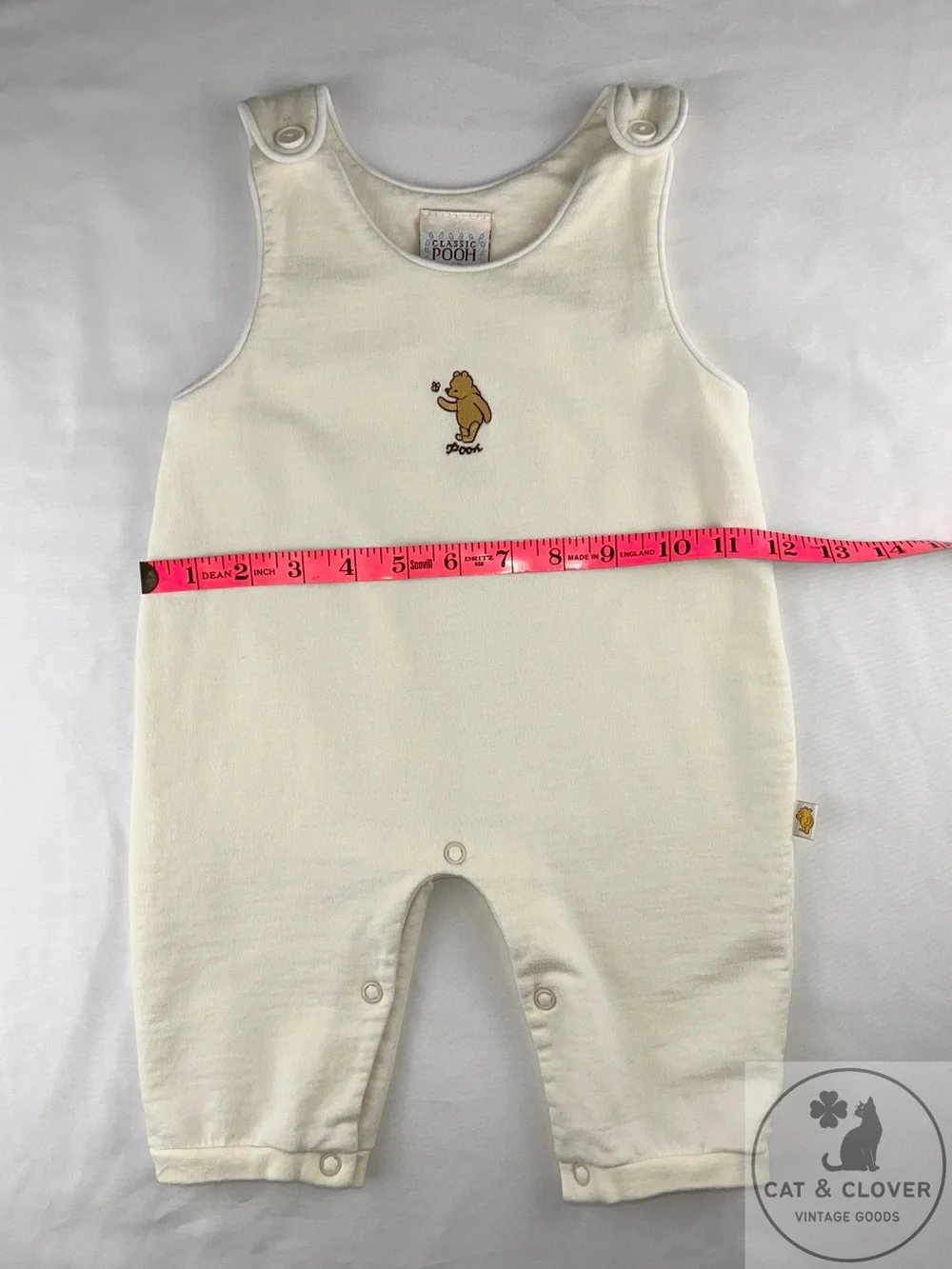 Classic Pooh Vintage Disney Heyman Corp Cream Cotton Embroidered Baby Romper 6M